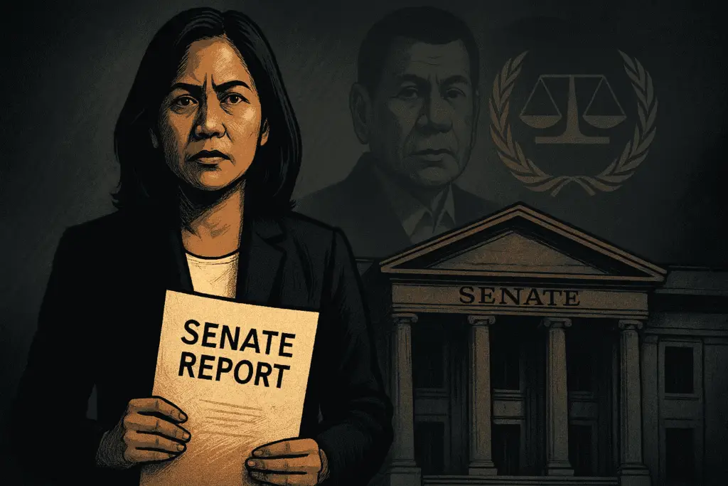 Senator Imee Marcos presents report recommending charges against officials over Duterte ICC arrest
