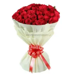 Make a grand gesture of love for Mom this Mother's Day with this magnificent bouquet of 50 radiant Red Roses. Beautifully arranged with complementary fillers, it's a truly impressive way to show your deep affection and appreciation.